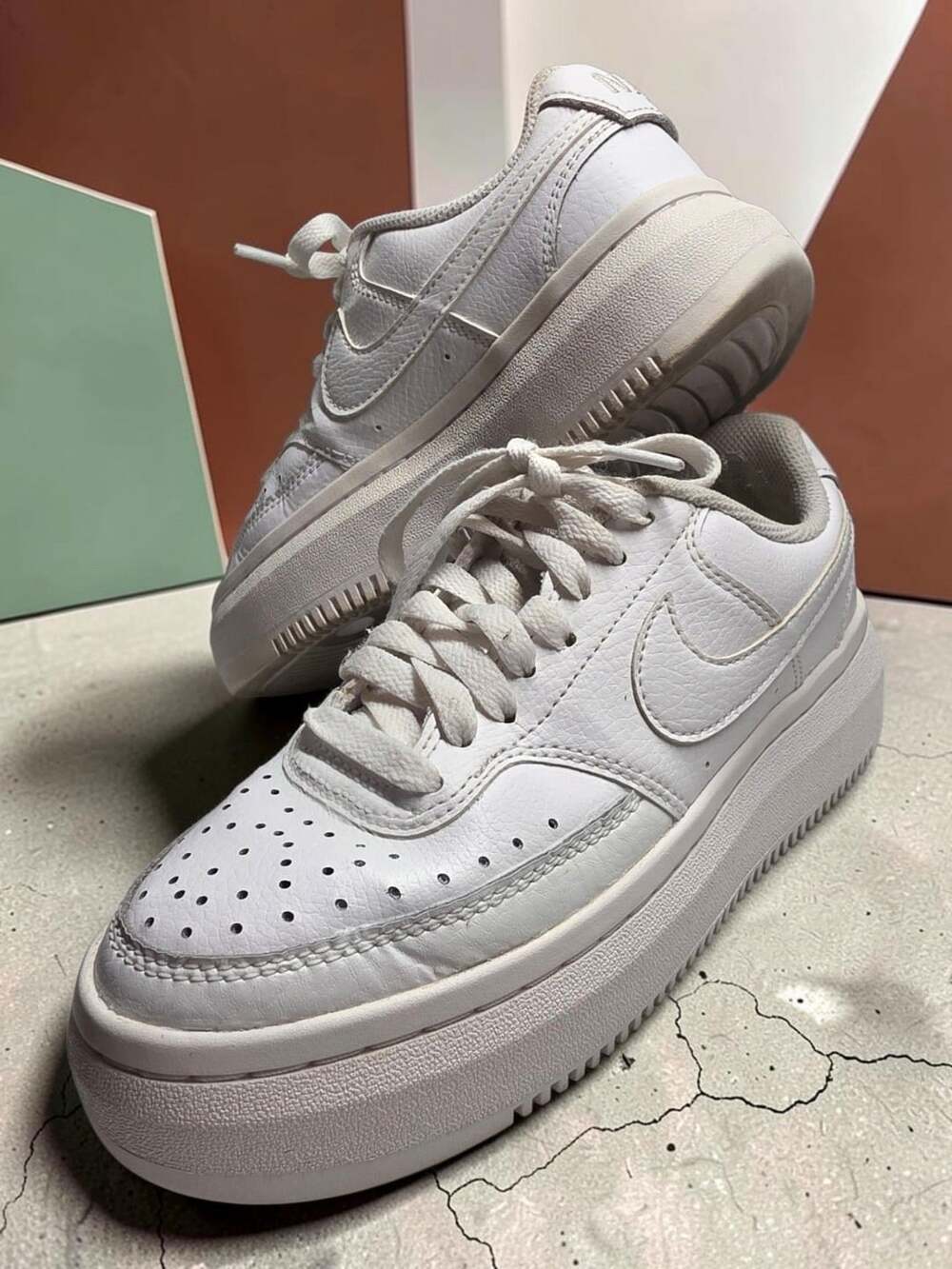Nike Court Vision Alta Size 6 White Leather Platform Sneakers